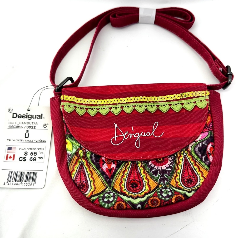Desigual Bols Rambutan Mini Crossbody Bag Pink Boho Paisley Festival Purse NWT